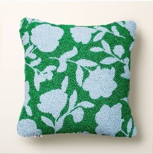 KATE SPADE x TARGET Beaded Square Throw Pillow - Classic Green & Blue Rose, NWT